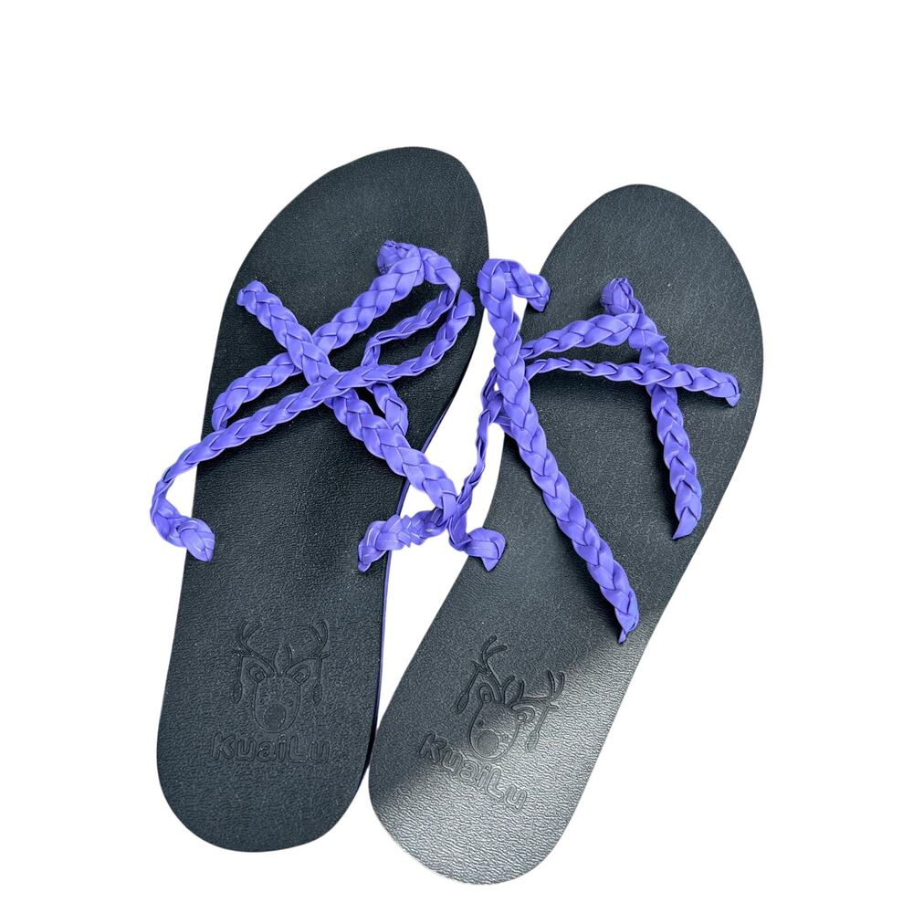 KuaiLu Womens Purple Braided Yoga Foam Flip Flops Sandals Size 8